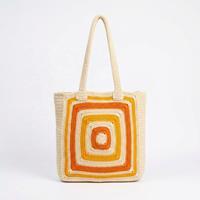 Sac fourre-tout décontracté bohème pour femme en crochet avec motif à rayures géométriques, design ouvert durable, bandoulière pour usage quotidien