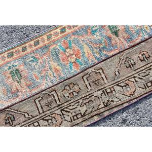 Tapis Vintage en Laine Bleu Beige 1.5X3.6 ft Turc Classique Grande Surface Abstrait Rectangle Motif Latex pour Couloir Chambre Décor - Product Image 5