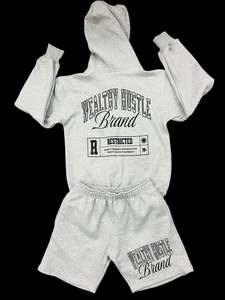 Conjunto de ropa de calle para hombre con logotipo personalizado, Sudadera con capucha y pantalones cortos con cremallera completa, 3D de alta calidad para estampado abullonado, transpirable, opciones de talla grande - Product Image 2