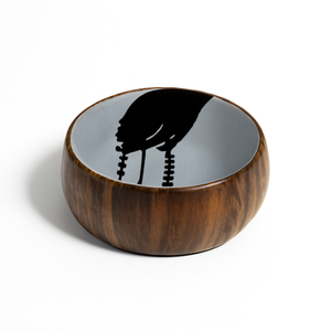 Cuenco de madera con patrón Tribal geométrico, cuenco de mesa decorativo hecho a mano inspirado en motivo islámico Interior de esmalte azul a la venta - Product Image 5