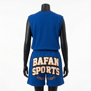 Women Sleeveless T Shirt And Short Set 220 GSM Cotton Polyester Fleece Jersey <b>Royal</b> <b>Blue</b> Casual Sportswear Custom Logo - Product Image 4