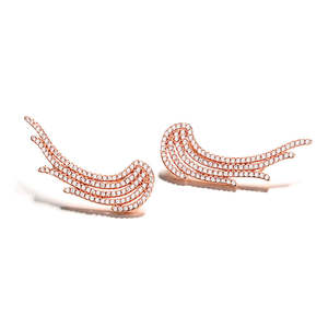 Orecchini Pendenti a Forma di Ali d'Angelo in Oro Bianco con Cristalli Swarovski - Product Image 3