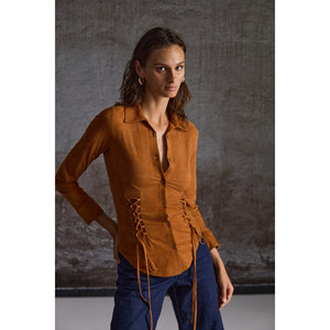 GRIMELANGE เสื้อเชิ้ตทรงเข้ารูปสำหรับผู้หญิงจาก Bogotan ผ้าซูเอตผูกเอว - Product Image 1