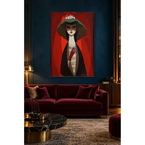 Fida Pelle berg Femme en chapeau sur fond rouge Impression sur toile - Product Image 5