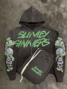 Ensemble de jogging personnalisé Pantalon de survêtement et sweat à capuche évasés avec logo de haute qualité pour hommes Ensemble pantalon de survêtement en coton et sweat à capuche zippé - Product Image 2