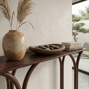 Console moderne en bois massif de chêne avec pieds courbes, meuble de luxe pour entrée, couloir, salon, villa, garantie 3 ans, MT Furniture - Product Image 6
