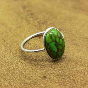 Lightweight Green Copper <b>Turquoise</b> Gemstone Dainty <b>Ring</b> with Diamond Single Band Bezel Setting Direct From India Wholesaler - Product Image 1