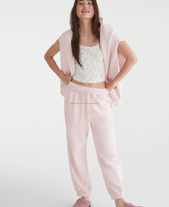 กางเกงจ็อกเกอร์เอวสูงผ้าฝ้าย100% สำหรับผู้หญิงกางเกงถักตรงลูกไม้แบบสตรีทพอดีตัวแบนระบายอากาศได้ดีมีเชือกผูกสำหรับฤดูหนาว - Product Image 3