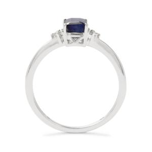 Madagaskar Blauer Saphir Ring 1,15ct Weißer Zirkon Akzent Rhodium-Plattierter Sterling Silber Edel-Schmuck - Product Image 3