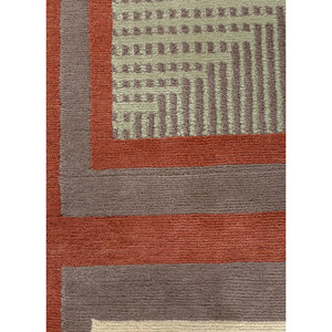 Alfombra de Lana Aiwl-3065 con Patrón Geométrico Clásico, Grande, 9x12, Anudada a Mano, Roja y Naranja, para el Hogar, Rectangular, para Pasillo - Product Image 3