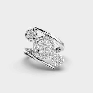 Anillo de Boda de Oro Sólido de 14k con Diseño de Halo de Tres Piedras y Moissanita Original de Corte Redondo de 3.0 Quilates, Elegante - Product Image 1