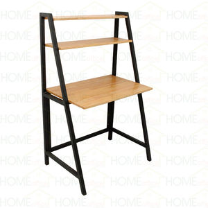 Modern Metal Frame A-Shaped Office Desk with Wooden Top and Bookshelf - Product Image 2