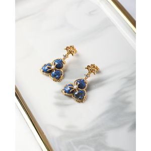 Vintage Starry Night Trio <b>Earrings</b> with Lapis Lazuli 18K Gold Diamond Drop <b>Earrings</b> for Weddings - Product Image 3