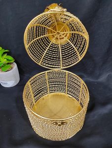 Handmade Gold Color <b>Round</b> Metal Gift <b>Basket</b> With Finest Quality Large Size Metal Storage <b>Basket</b> From India - Product Image 4