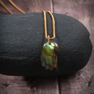 Colgante de piedras preciosas talladas a mano de labradorita Natural, joyería de plata de ley 925, colgantes de moda chapados en oro para collar - Product Image 3