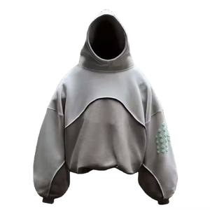 Poids lourd 400GSM gris surdimensionné Streetwear sweat à capuche court avec unisexe hommes unisexe pull à capuche surdimensionné 100% coton épais - Product Image 1
