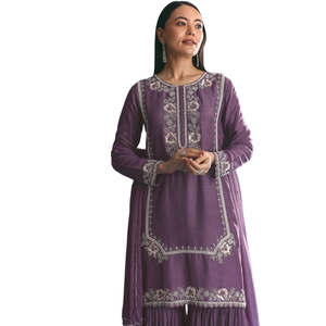 Wholesale <b>Purple</b> Silk Sequin Kurta Sharara Set with Dupatta <b>for</b> Wedding Party Wear Festive Reception and Custom Ethnic Occasions - Product Image 4