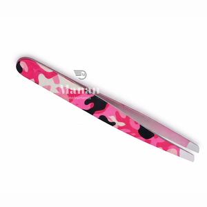 Pinzas de Cejas Profesionales de Acero Inoxidable con Punta Inclinada, Color Rosa Camuflaje, Calidad Premium, para Depilación de Cejas con Precisión - Product Image 6