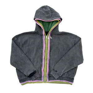 OEM ODM Fabricant sur mesure de sweats à capuche unisexes en molleton français 100% coton, poids lourd, 420 g/m², style street, trois couches, lavage à l'acide, fermeture éclair - Product Image 1