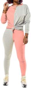 Vente chaude femmes 2 pièces tenues couleur bloc à manches longues sweat et pantalons longs survêtement Jogging costumes survêtement - Product Image 3