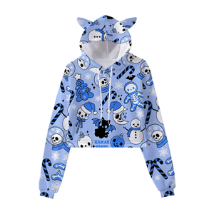 Nuevo Diseño, Sudadera con Capucha de Orejas de Gato con Estampado Bajo Demanda, Envío Directo, 220g, Capa de Aire, Sudadera con Capucha para Mujer con Estampado por Sublimación que Deja el Vientre al Descubierto - Product Image 3