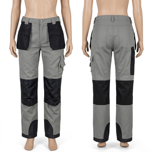 Women Utility Work Pant 290 GSM Cotton Twill <b>White</b> Grey Contrast Panel Custom Logo Printed Trousers <b>Cargo</b> Work Pant - Product Image 2