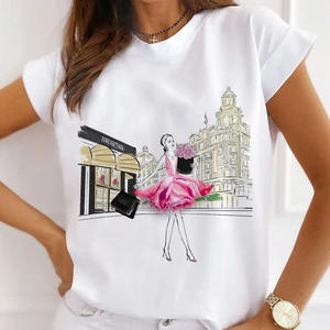 Camiseta de algodón de verano para mujer, estilo casual urbano, de alta calidad, personalizada, con botones de diamantes, anti-bolitas, manga corta, al por mayor - Product Image 5