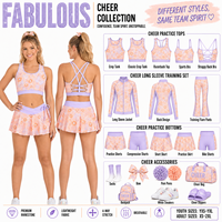Set Pakaian Latihan Cheerleading Custom Motif Bunga Kupu-kupu Rok Flare Berlapis Belakang Bermotif Kotak-kotak Sublimasi Anti Luntur Berbagai Warna