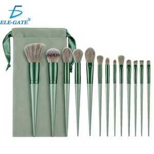 Ensemble professionnel de 13 pinceaux à cheveux synthétiques émeraude, manche verni, pour le maquillage du visage, des lèvres et des yeux, comprend un pinceau à poudre, 13 pièces/ensemble - Product Image 1