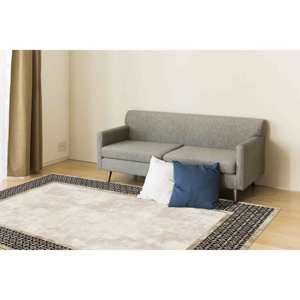 Tapis imprimé abstrait beige minimaliste moderne pour salon, tapis doux non tissé - Product Image 4