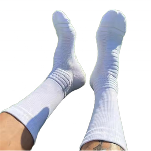 <b>White</b> Athletic <b>Socks</b> With Anti-Slip Geometric Pattern Knitted Cotton Spandex <b>Men's</b> Sports Crew <b>Socks</b> Summer Use - Product Image 6