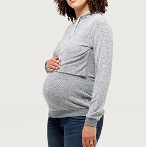 Survêtement à manches longues vierge en coton pour femme sweat-shirt à capuche de maternité avec logo personnalisé pour dames vente en gros - Product Image 1