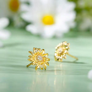 Jeulia Sunshine Sunflower Sterling <b>Silver</b> <b>Stud</b> Earrings with Zircon and Pearl in Bezel Setting - Product Image 4