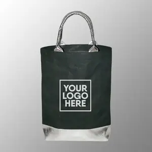 jute bag with pvc leather handles and bottom patches dyed jute shopping promotion bag with silver handles custom logo print unde