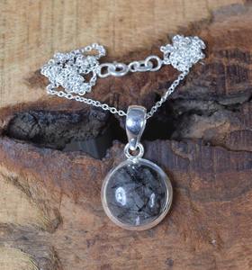 Designer Pendentif Cadeau Pour Elle Noir Rutile Mode Pendentif En Argent Sterling 925 Forme Ronde À La Main Pierres Précieuses Pendentif Bijoux - Product Image 4