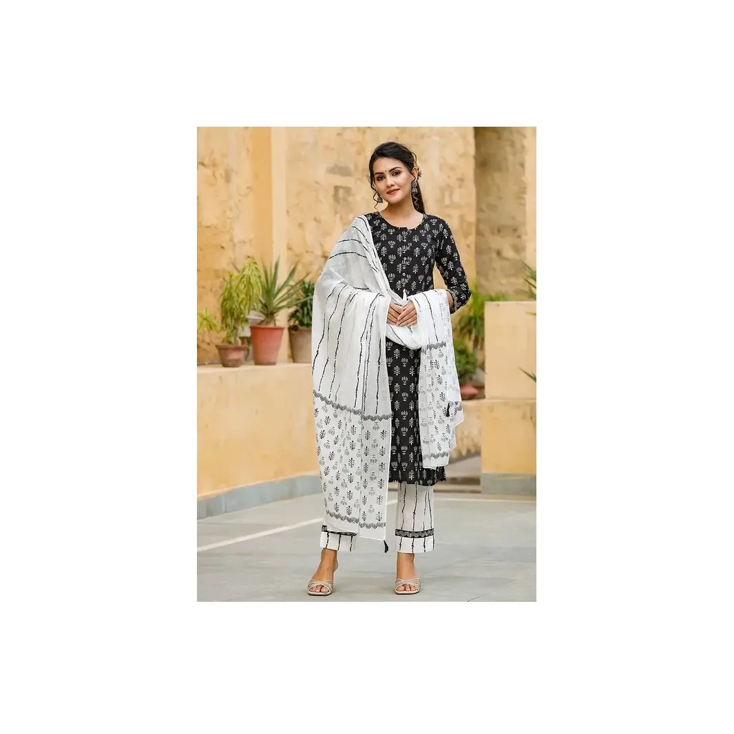 New Arrival Customized Printed Cotton Kurti and Pant with Dupatta Set Collection for Women's for Sale from India