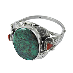 กำไลเงินแท้ 925 ทำมือ ขายส่ง ประดับด้วยพลอยธรรมชาติ คอรัล เทอร์ควอยซ์ เครื่องประดับแฟชั่นอินเดีย ผู้จำหน่ายกำไลเงินแท้ 100% - Product Image 1