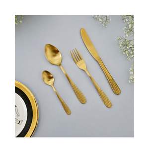 Ensemble de couverts exclusif en acier inoxydable doré, manche design, ensemble de couverts contemporains pour table à manger - Product Image 1