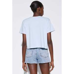 Camiseta Corta Estampada para Mujer, Estilo Casual Ajustado, Transpirable, Material de Seda con Spandex, Color Sólido, Decoración con Logotipo, Talla XS para Verano - Product Image 5