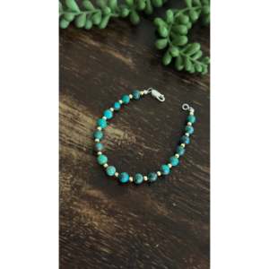 Navajo Styled Sterling <b>Silver</b> & Egyptian Turquoise Beaded <b>Bracelet</b> Ball-Shaped with Pearl Accents - Product Image 4