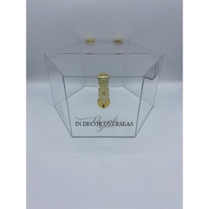 Caja de tarjeta de invitación y regalo de boda hecha de acrílico de la mejor calidad con cerradura chapada en oro y suministros de accesorios de boda con llave - Product Image 1