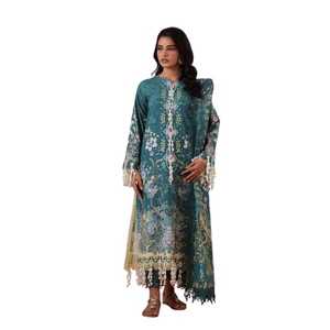 Nouvelle tendance Punjabi et pakistanaise à manches longues broderie femmes costume Salwar Kameez pelouse pour vêtements de fête et mariages - Product Image 1