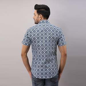 Men's Casual Blue Poplin Cotton Printed <b>Shirt</b> <b>Button</b>-Up Collar Breathable Business Dress Sizes XL to 6XL ODM Supply - Product Image 5