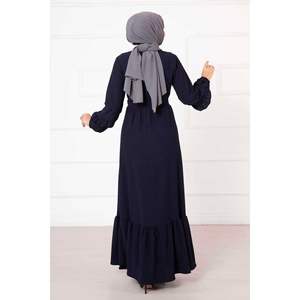 Abaya robe modeste détaillée à volants bleu marine avec un design unique à volants - Product Image 4