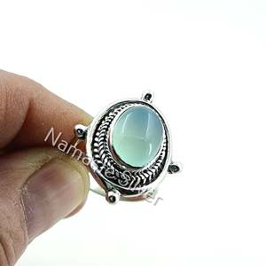 Bague en argent sterling 925 faite à la main avec calcédoine, style bohème, pierre précieuse ovale naturelle aqua, pierre de naissance, bijoux de mode raffinés - Product Image 6