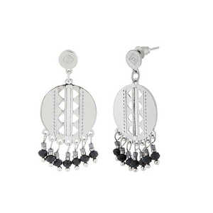 Boucles d'oreilles Urthn Fine Cuff Perles noires avec motif Dangler plaqué argent - Product Image 1