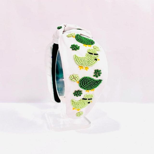 Bandeau perlé, superbes feuilles de trèfle ornées, bandeau artisanal, fournisseurs pour la Saint-Patrick, perles, broderie à la main, bandeau - Product Image 2