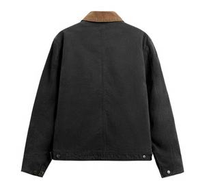 Logo personnalisé broderie printemps col rabattu hiver coupe-vent veste de travail en jean avec bouton couvert pour hommes - Product Image 4