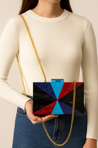 กระเป๋าคลัทช์ไม้เรซิ่นทำมือสุดหรู ทนทาน เป็นมิตรกับสิ่งแวดล้อม ดีไซน์ลายเรขาคณิต พร้อมสายสะพายโซ่  รับทำโลโก้ กระเป๋าสำหรับออกงานกลางคืน - Product Image 6