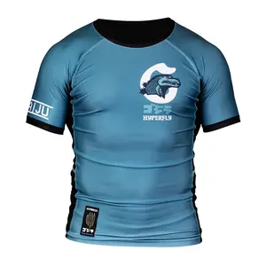 New Designed Oem black color body with royal blue custom sublimation 100% polyester rash guard